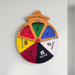 TodFod Days of the Week Wall Hanging Wheel | 8x6.5 Inch Wooden Educational Calendar Spinner for Home decor