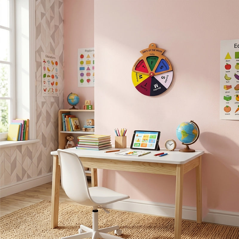 TodFod Days of the Week Wall Hanging Wheel | 8x6.5 Inch Wooden Educational Calendar Spinner for Home decor
