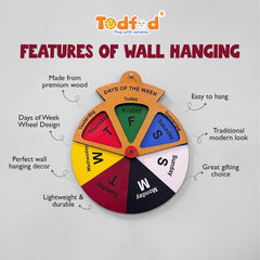 TodFod Days of the Week Wall Hanging Wheel | 8x6.5 Inch Wooden Educational Calendar Spinner for Home decor