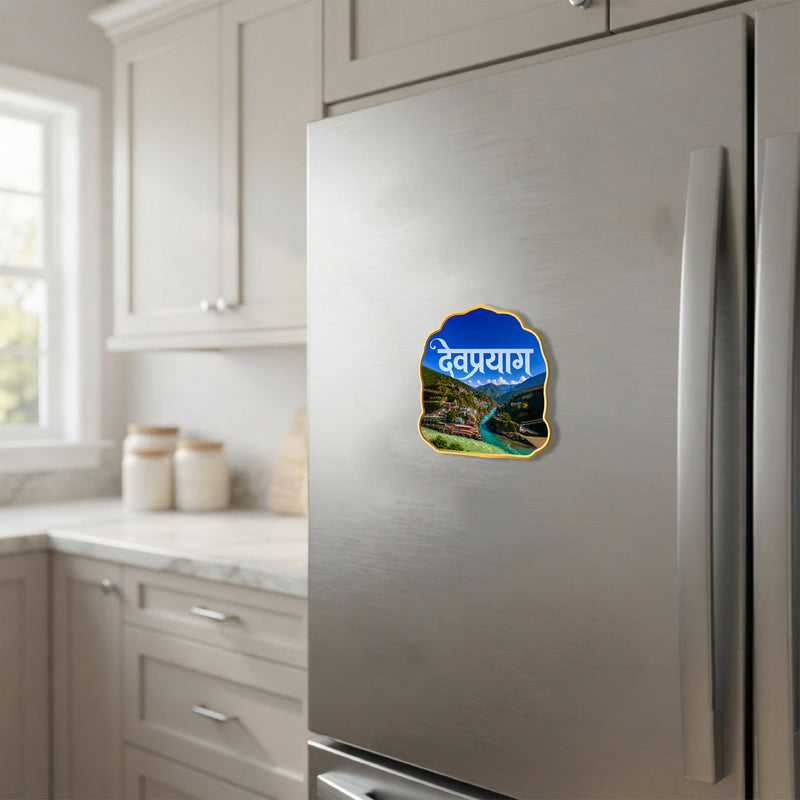 Todfod Devprayag Fridge Magnet | Wooden Devprayag Sangam Souvenir Refrigerator Magnet | Uttarakhand Travel Decorative Magnet for Kitchen, Home & Office | 3 Inch