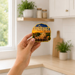 Todfod Grishneshwar Jyotirlinga Fridge Magnet | Wooden Grishneshwar Temple Souvenir Refrigerator Magnet | Maharashtra Spiritual Travel Decorative Magnet for Kitchen, Home & Office | 3 Inch