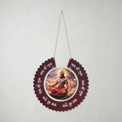 Smaran Divine Hanumanji Wooden Wall Hanging Decor | Round Deity Plaque with Sanskrit Mantra | 12.5x22 Inch Spiritual Sign for Home Temple Puja Room & Gift