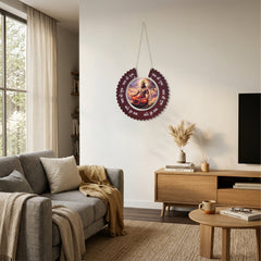 Smaran Divine Hanumanji Wooden Wall Hanging Decor | Round Deity Plaque with Sanskrit Mantra | 12.5x22 Inch Spiritual Sign for Home Temple Puja Room & Gift