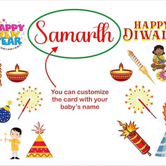 Colorful card with Diwali and New Year elements and customizable name 'Samarth'.