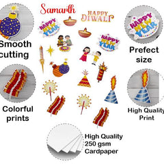 Collection of festive-themed cutouts with text on a white background