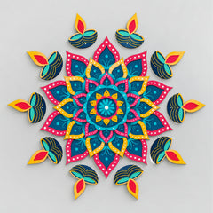 Todfod Diya Mandala Wooden MDF Rangoli 14 Inch | Decorative Floor Rangoli for Home Entrance, Pooja Room and Diwali Decoration