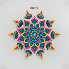 Todfod Diya Mandala Wooden MDF Rangoli 14 Inch | Decorative Floor Rangoli for Home Entrance, Pooja Room and Diwali Decoration