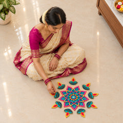 Todfod Diya Mandala Wooden MDF Rangoli 14 Inch | Decorative Floor Rangoli for Home Entrance, Pooja Room and Diwali Decoration
