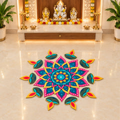 Todfod Diya Mandala Wooden MDF Rangoli 14 Inch | Decorative Floor Rangoli for Home Entrance, Pooja Room and Diwali Decoration