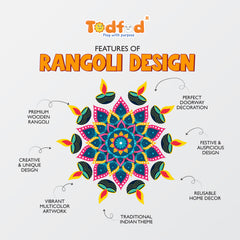 Todfod Diya Mandala Wooden MDF Rangoli 14 Inch | Decorative Floor Rangoli for Home Entrance, Pooja Room and Diwali Decoration