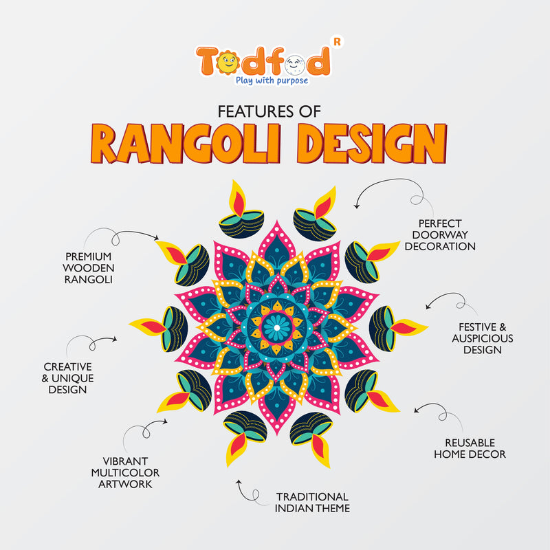 Todfod Diya Mandala Wooden MDF Rangoli 14 Inch | Decorative Floor Rangoli for Home Entrance, Pooja Room and Diwali Decoration