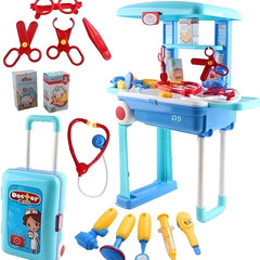 Todfod Doctor Set Trolley for Kids with LED Light Instruments, Pretend Play Doctor Set Trolley for Kids Above 3 Years, Doctor Kit for Boys & Girls, BIS Approved. (Blue Trolley)