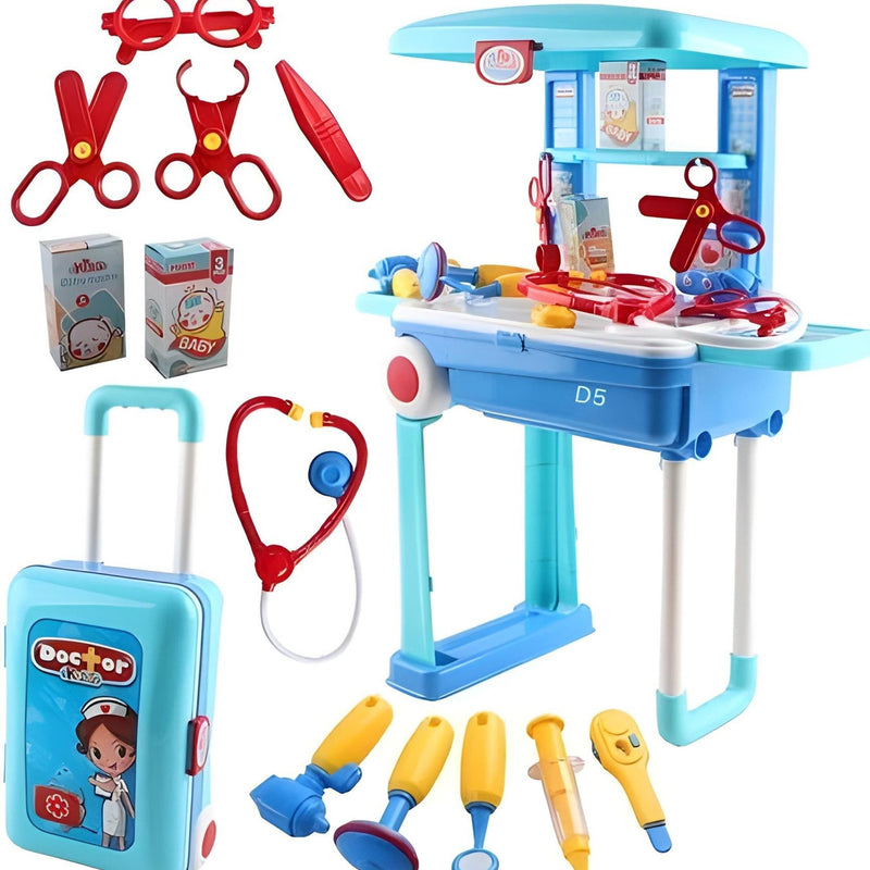 Todfod Doctor Set Trolley for Kids with LED Light Instruments, Pretend Play Doctor Set Trolley for Kids Above 3 Years, Doctor Kit for Boys & Girls, BIS Approved. (Blue Trolley)
