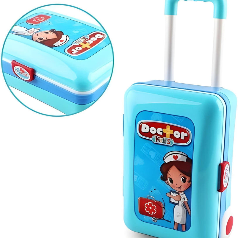 Children's toy suitcase with cartoon doctor design on a white background