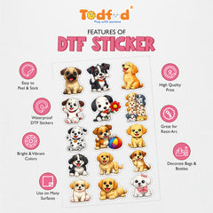 Todfod Cute Dogs DTF Transfer Sticker Sheet | 4x11 Inch Premium Heat Transfer Film for T-Shirts, Hoodies, Bags & DIY Fabric Printing