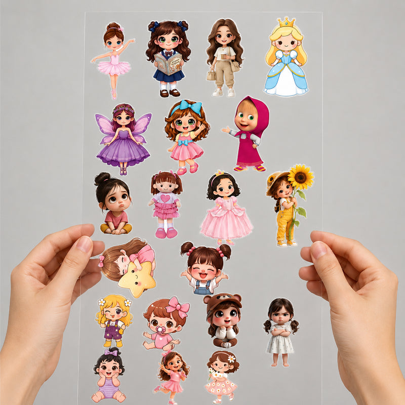 Todfod Cute Girls DTF Transfer Sticker Sheet | 4x11 Inch Premium Heat Transfer Film for T-Shirts, Hoodies, Bags & DIY Fabric Printing