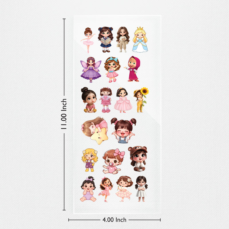 Todfod Cute Girls DTF Transfer Sticker Sheet | 4x11 Inch Premium Heat Transfer Film for T-Shirts, Hoodies, Bags & DIY Fabric Printing
