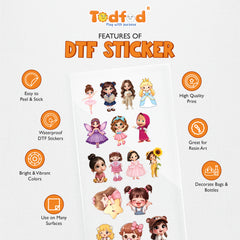 Todfod Cute Girls DTF Transfer Sticker Sheet | 4x11 Inch Premium Heat Transfer Film for T-Shirts, Hoodies, Bags & DIY Fabric Printing