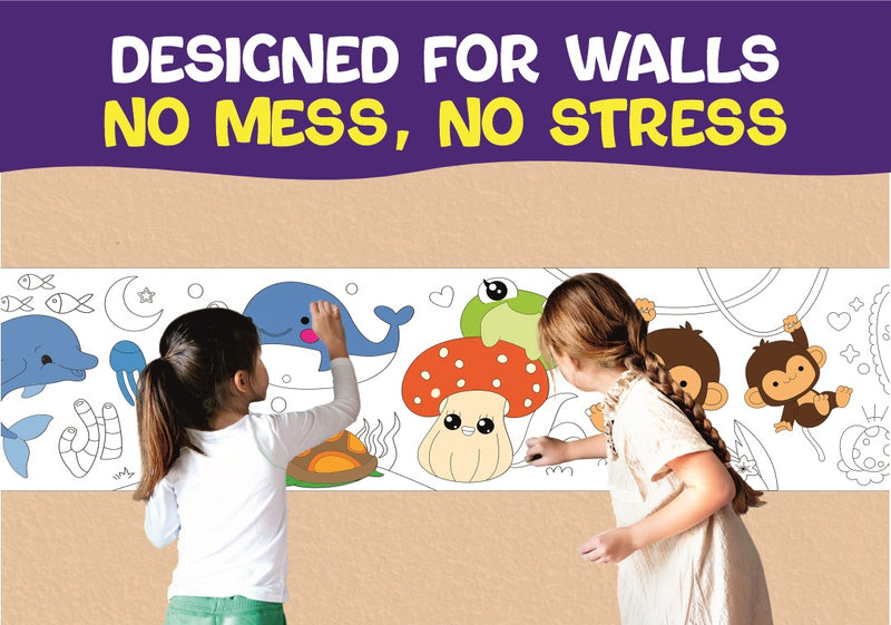 Doodle Art Roll for Kids | Reusable Colouring Wall Poster | 84 Inch Long Drawing & Painting Activity Roll with Colours, Crayons & Wipe Cloth
