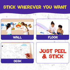 Doodle Art Roll for Kids 84 Inch Reusable Colouring Paper Roll | Washable Drawing & Painting Activity Mat with 6 Water Colour Pens, 12 Crayons, Wipe Cloth & Stickers