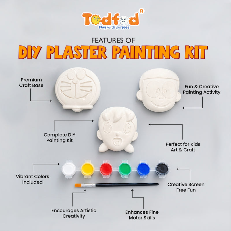 Todfod DIY Plaster Painting Kit for Kids – 3 Cartoon Designs with 6 Colours and Paint Brush, Creative Art and Craft Activity Set