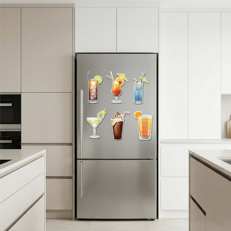 TodFod Drinks Fridge Magnet Set of 6 | 3 Inch Colorful Cartoon Beverage MDF Wood Magnets for Home & Kitchen Decor - Todfod