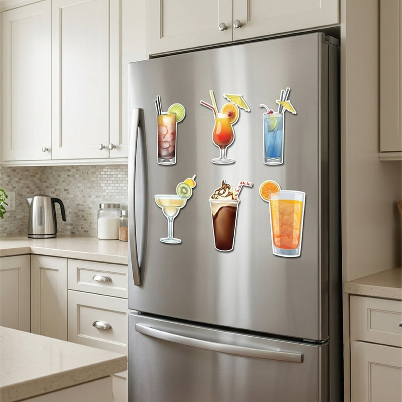 TodFod Drinks Fridge Magnet Set of 6 | 3 Inch Colorful Cartoon Beverage MDF Wood Magnets for Home & Kitchen Decor - Todfod