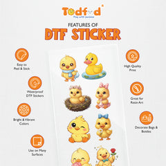 TodFod Cute Duck DTF Heat Transfer Sticker Sheet | Adorable Duck Cartoon Iron-On Transfers for T-Shirts, Clothes, Bags & Fabric DIY Crafts | 11 x 4 Inch