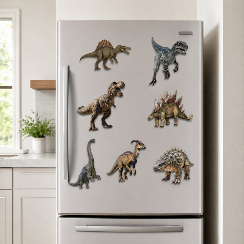 Todfod Dinosaur Fridge Magnet Set of 7 | Realistic Dinosaur Decorative Refrigerator Magnets for Kids | Strong Wooden Magnets for Kitchen, Home, Office & School