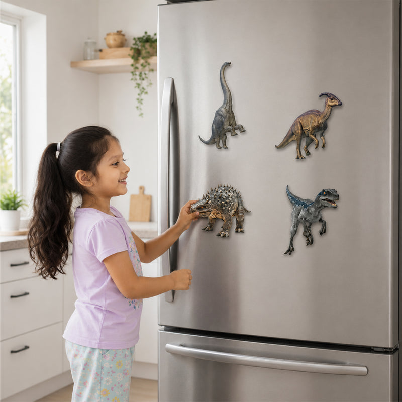 Todfod Dinosaur Fridge Magnet Set of 7 | Realistic Dinosaur Decorative Refrigerator Magnets for Kids | Strong Wooden Magnets for Kitchen, Home, Office & School