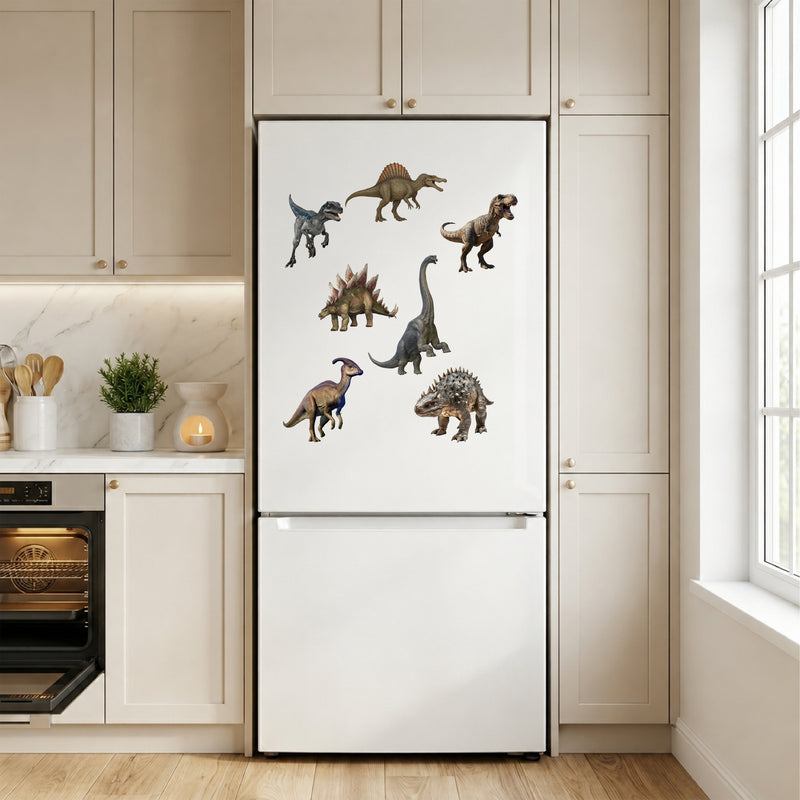 Todfod Dinosaur Fridge Magnet Set of 7 | Realistic Dinosaur Decorative Refrigerator Magnets for Kids | Strong Wooden Magnets for Kitchen, Home, Office & School