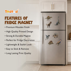 Todfod Dinosaur Fridge Magnet Set of 7 | Realistic Dinosaur Decorative Refrigerator Magnets for Kids | Strong Wooden Magnets for Kitchen, Home, Office & School
