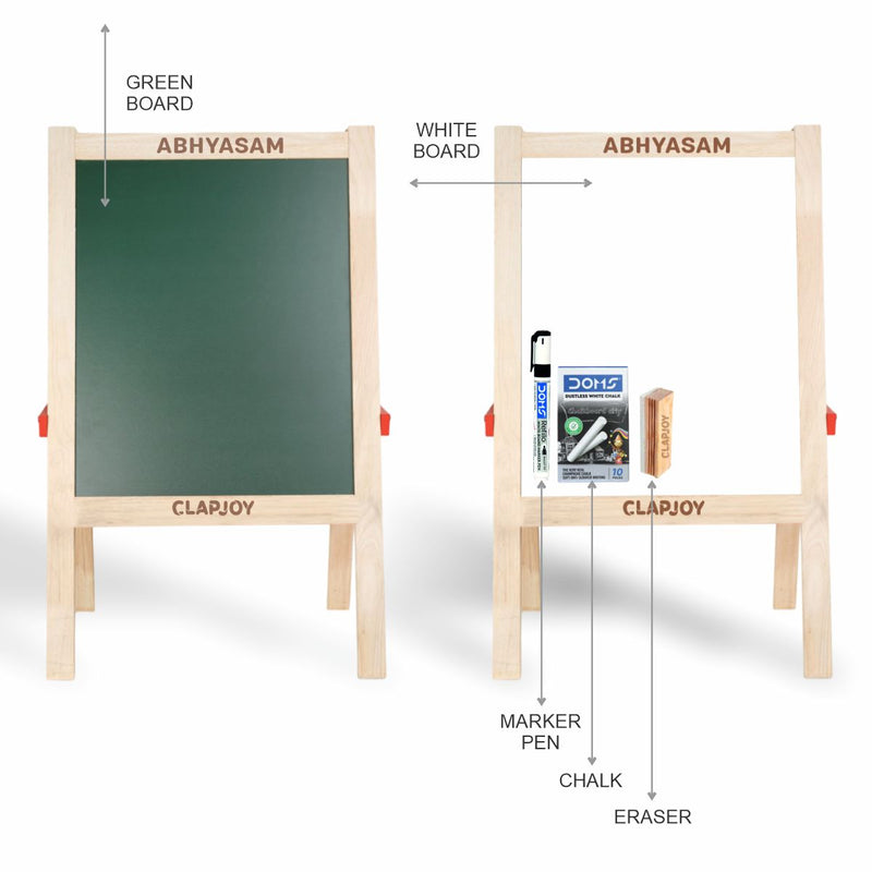 Wooden Easel Board for Kids | 2-in-1 Double-Sided Blackboard & Whiteboard | Drawing, Writing & Learning Board with Chalk, Marker & Duster | Portable Kids Study Board