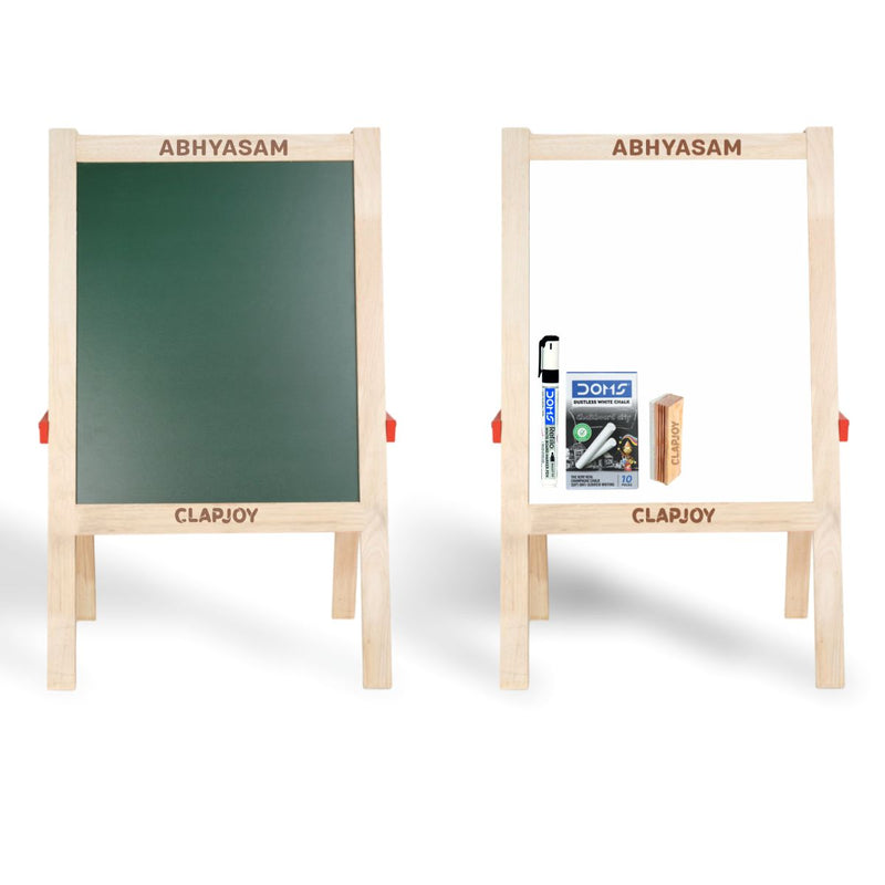 Wooden Easel Board for Kids | 2-in-1 Double-Sided Blackboard & Whiteboard | Drawing, Writing & Learning Board with Chalk, Marker & Duster | Portable Kids Study Board