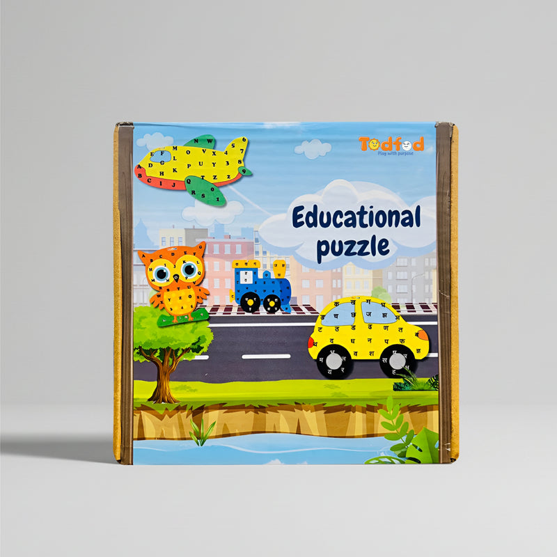 Todfod Plane Shaped Wooden Jigsaw Puzzle Toy Gujarati Consonants Multicolor | 36 Pieces
