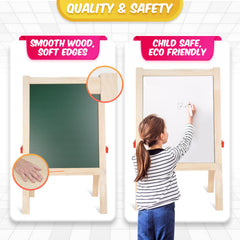 Wooden Easel Board for Kids | 2-in-1 Double-Sided Blackboard & Whiteboard | Drawing, Writing & Learning Board with Chalk, Marker & Duster | Portable Kids Study Board