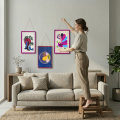 Smaran Ethnic Art Wooden Wall Hanging Set of 3 – Colorful Bird & Peacock Boho Plaques for Living Room & Gifting