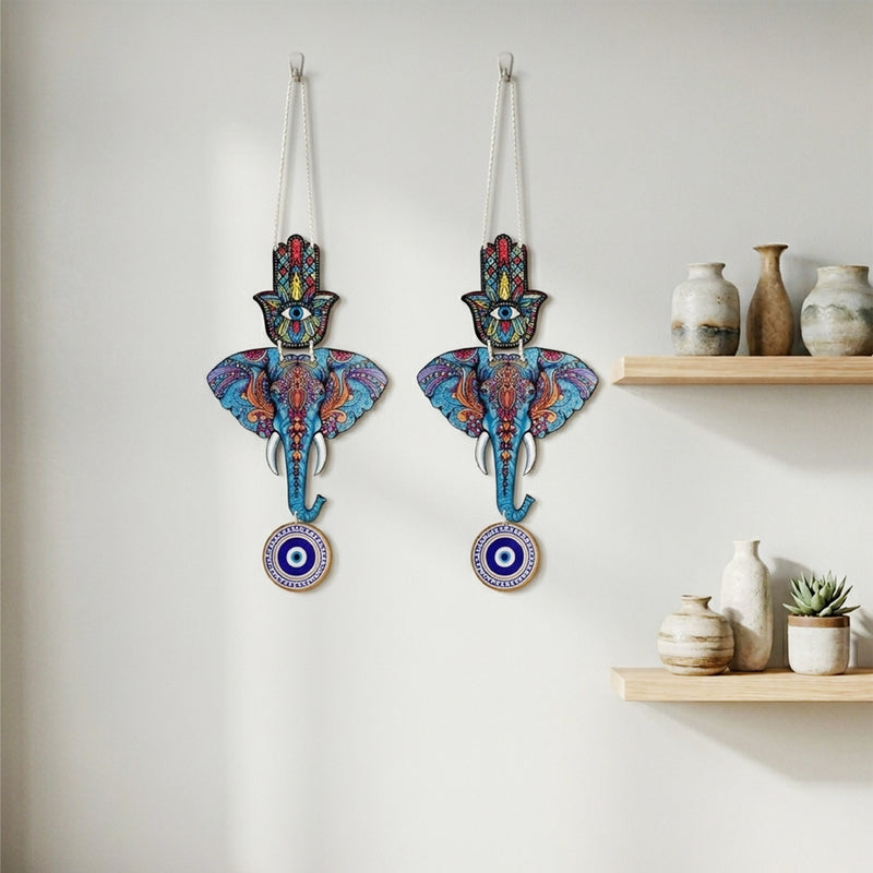 Todfod Evil Eye Wall Hanging – Blue Elephant & Hamsa Hand Boho Decor for Home