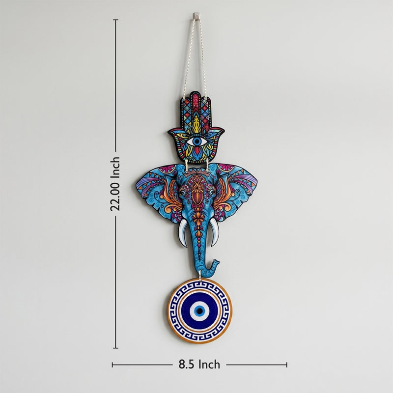 Todfod Evil Eye Wall Hanging – Blue Elephant & Hamsa Hand Boho Decor for Home