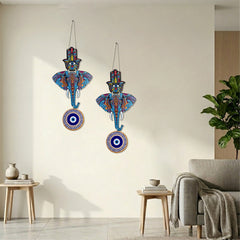 Todfod Evil Eye Wall Hanging – Blue Elephant & Hamsa Hand Boho Decor for Home