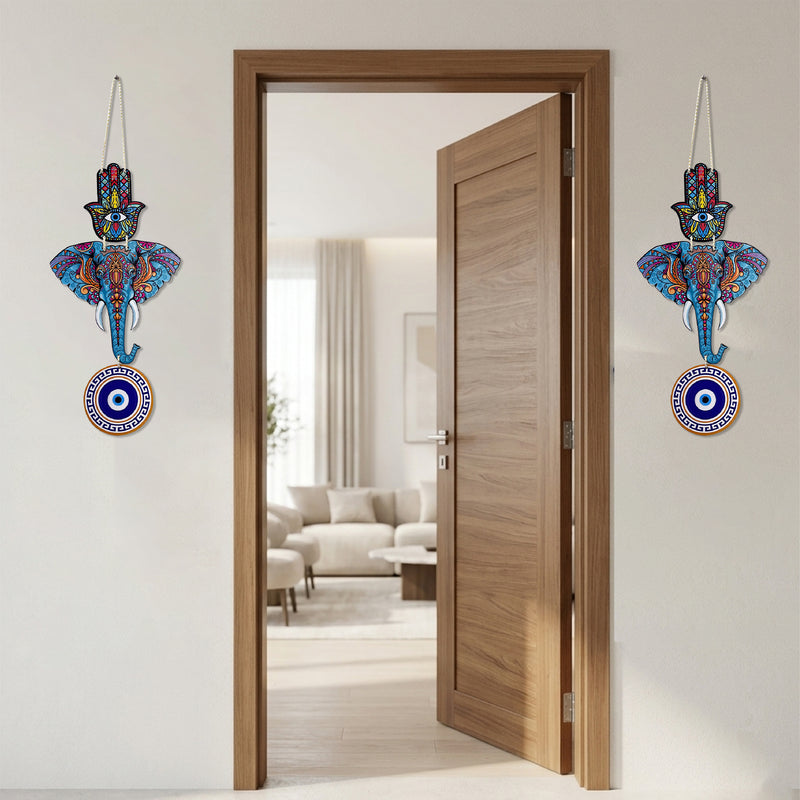 Todfod Evil Eye Wall Hanging – Blue Elephant & Hamsa Hand Boho Decor for Home