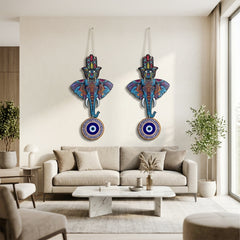 Todfod Evil Eye Wall Hanging – Blue Elephant & Hamsa Hand Boho Decor for Home