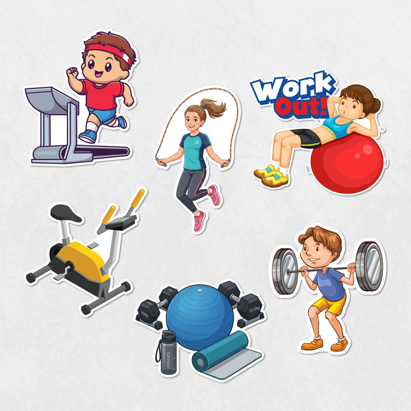 TodFod Exercise Fridge Magnet Set of 6 | 3 Inch Cartoon Fitness & Gym Workout MDF Wood Magnets for Home & Office Decor