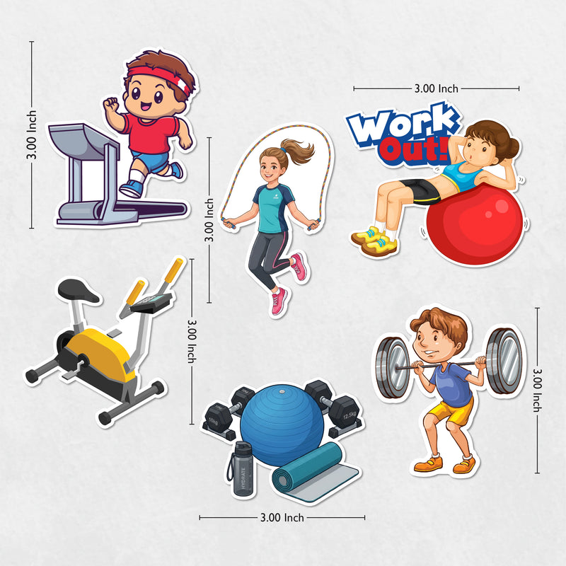 TodFod Exercise Fridge Magnet Set of 6 | 3 Inch Cartoon Fitness & Gym Workout MDF Wood Magnets for Home & Office Decor