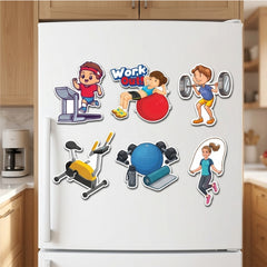 TodFod Exercise Fridge Magnet Set of 6 | 3 Inch Cartoon Fitness & Gym Workout MDF Wood Magnets for Home & Office Decor