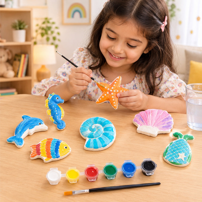 Todfod POP Plaster DIY Painting Kit | sea life shapes, vibrant paints, and a paintbrush for a fun and creative art and craft activity for kids.
