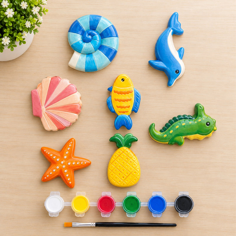 Todfod POP Plaster DIY Painting Kit | sea life shapes, vibrant paints, and a paintbrush for a fun and creative art and craft activity for kids.