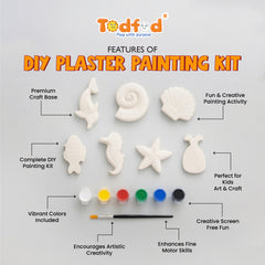 Todfod POP Plaster DIY Painting Kit | sea life shapes, vibrant paints, and a paintbrush for a fun and creative art and craft activity for kids.