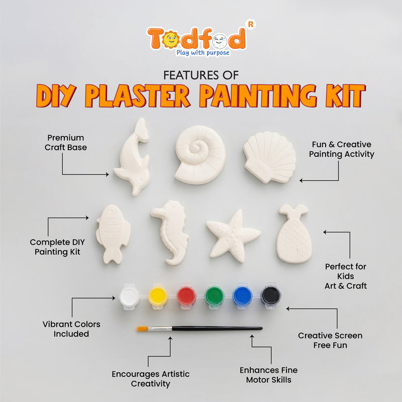 Todfod POP Plaster DIY Painting Kit | sea life shapes, vibrant paints, and a paintbrush for a fun and creative art and craft activity for kids.