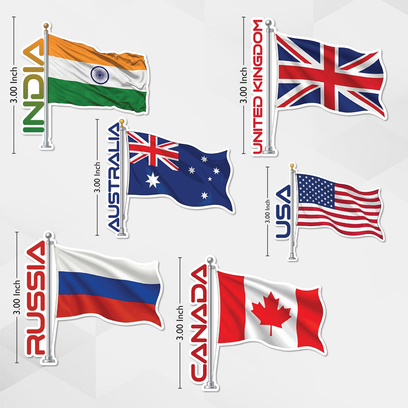 TodFod Flags Fridge Magnet Set of 6 | 3 Inch World Country Flags MDF Wood Magnets for Kids & Home Decor